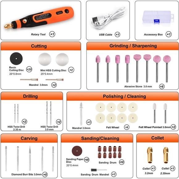 Mini Cordless Rotary Tool with 105pcs Accessories,3 Rotation Speed USB &Charging - Picture 3 of 6